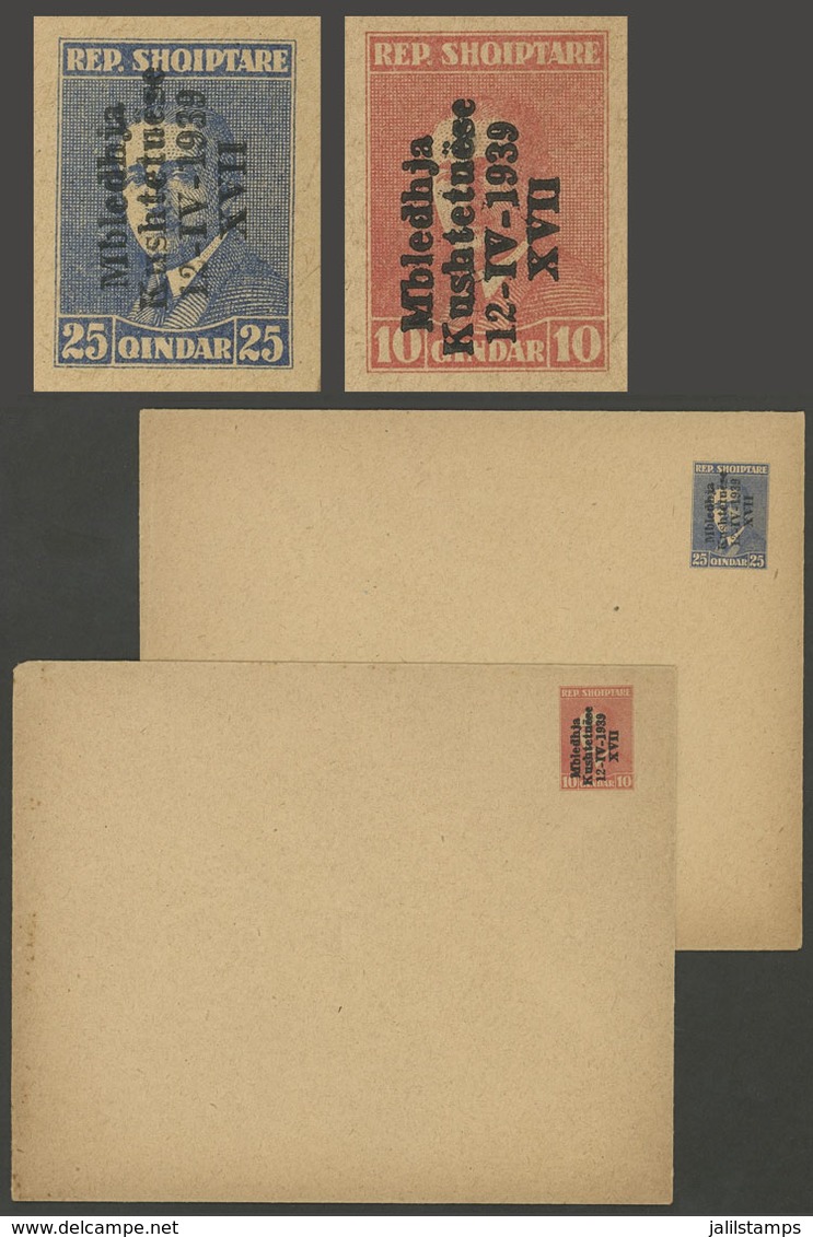 ALBANIA - ITALIAN OCCUPATION: Stationery Envelopes Overprinted In 1939, Cmpl. Set Of 2 Unused Values, Very Fine Quality, - Other & Unclassified