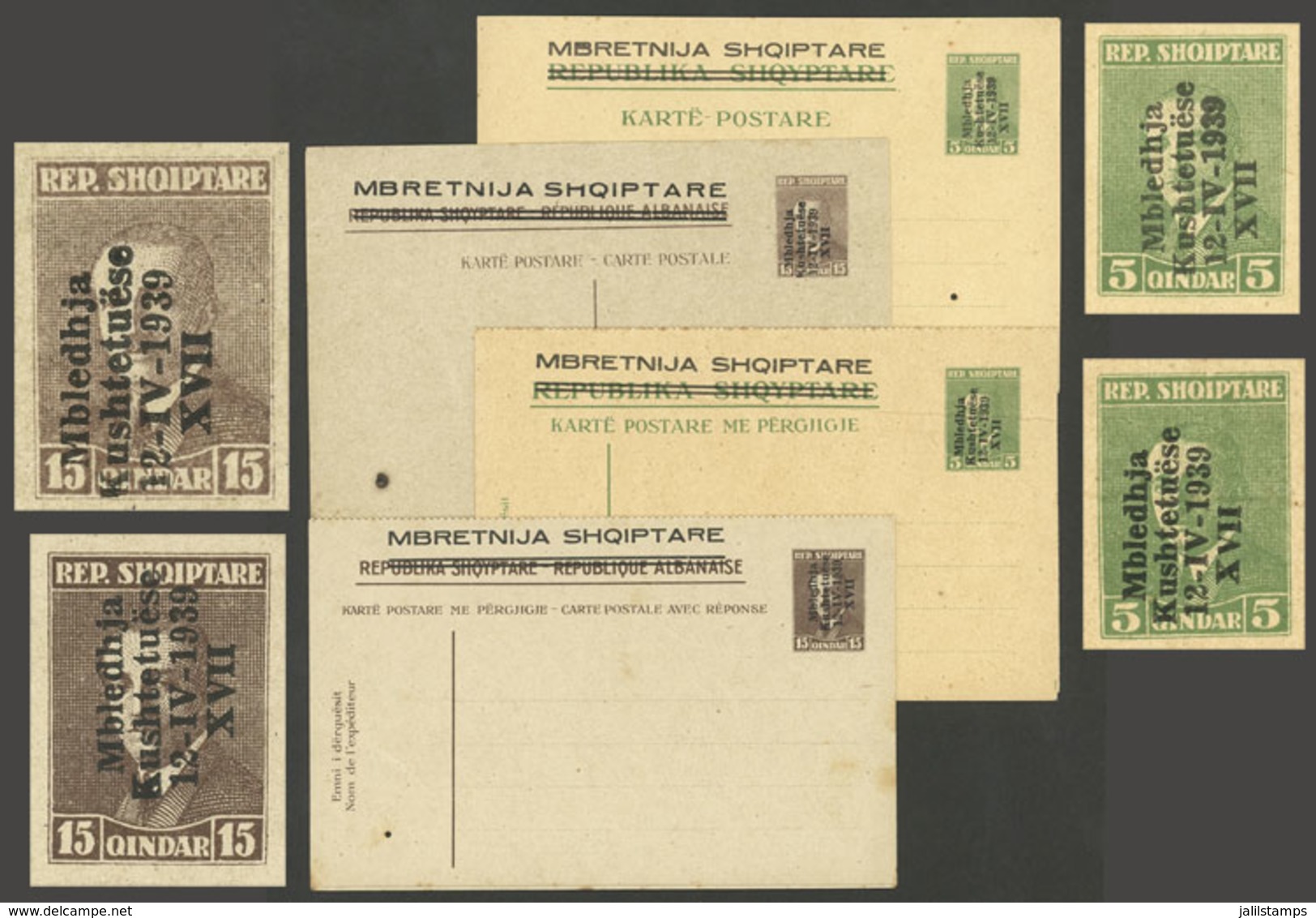 ALBANIA - ITALIAN OCCUPATION: Cards Overprinted In 1939, Cmpl. Set Of 4 Unused Values (2 Simple + 2 Double), Minor Fault - Autres & Non Classés