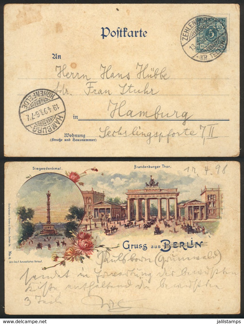 GERMANY: 5Pf. Postal Card Illustrated On Back: View Of Berlin, Used On 19/AP/1898, Very Nice And Attractive! - Sonstige & Ohne Zuordnung
