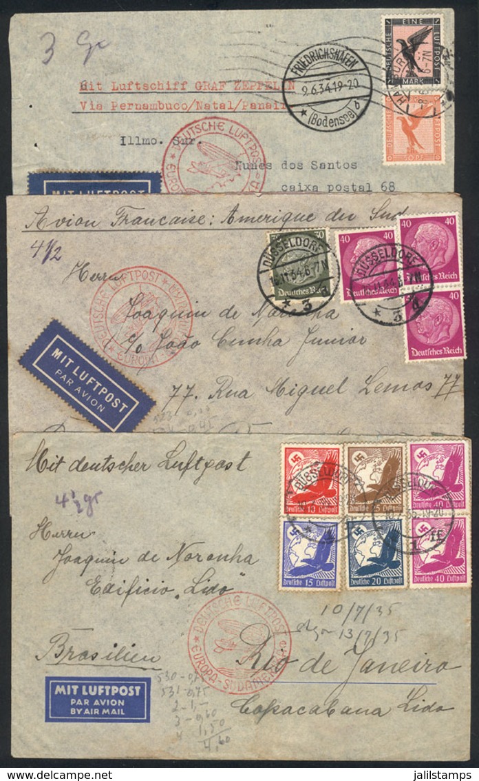 GERMANY: 3 Airmail Covers Sent To Brazil Between 1934 And 1935, Interesting! - Covers & Documents