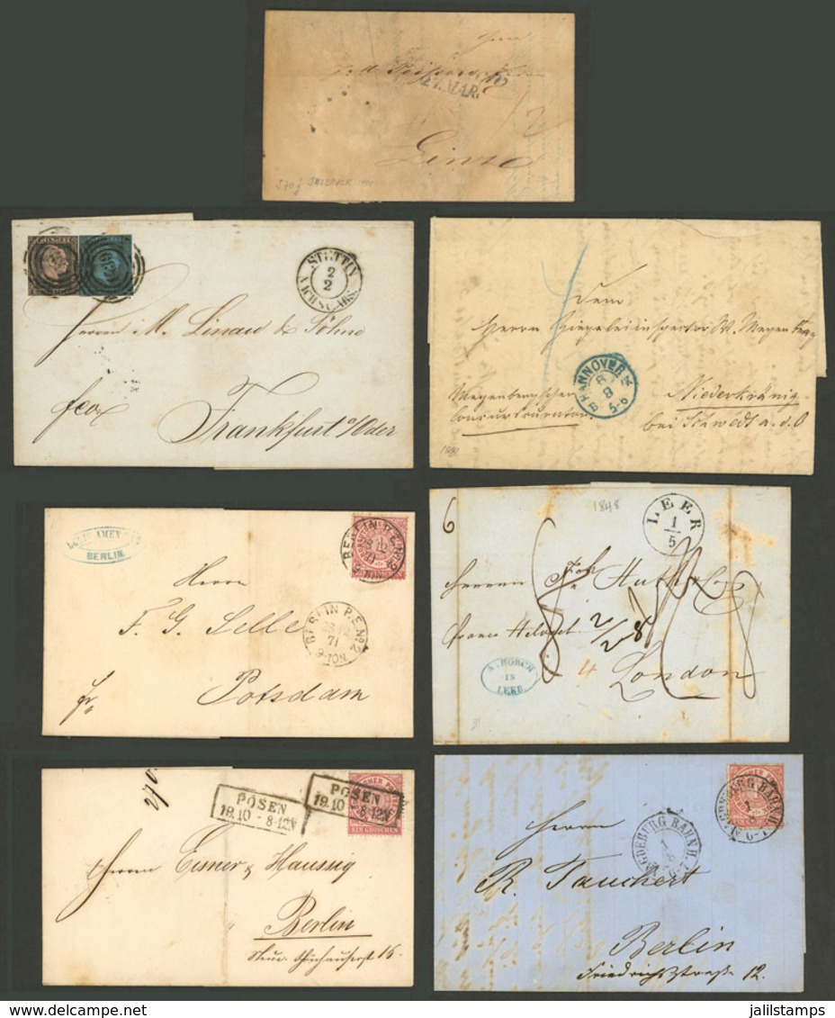 GERMANY: 7 Old Letters Or Folded Covers, Some With Stamps, All With Interesting Cancels, Low Start! - Covers & Documents