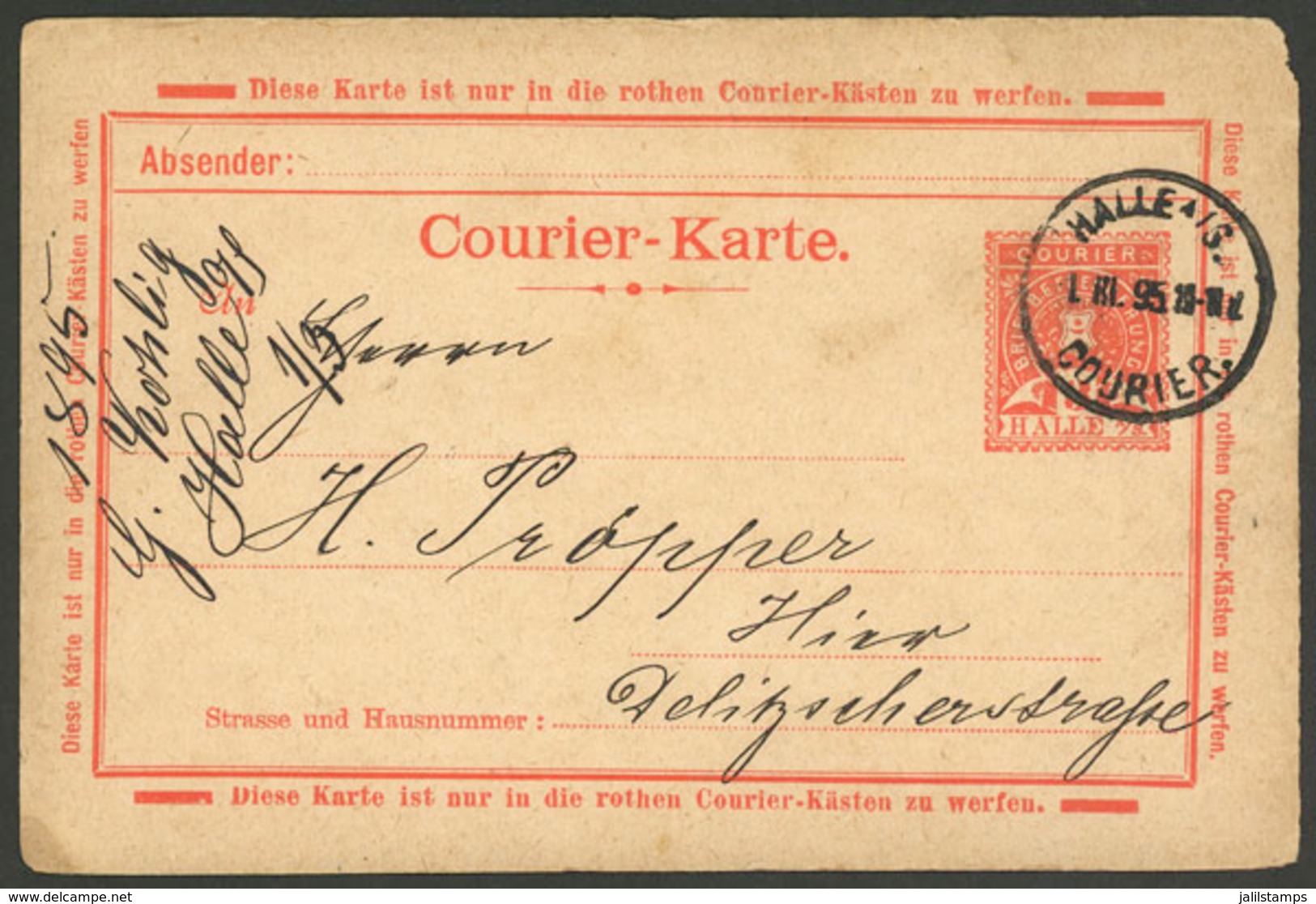 GERMANY: Postal Card Of Private Post Used In Halle On 1/MAR/1895, VF And Attractive! - Covers & Documents