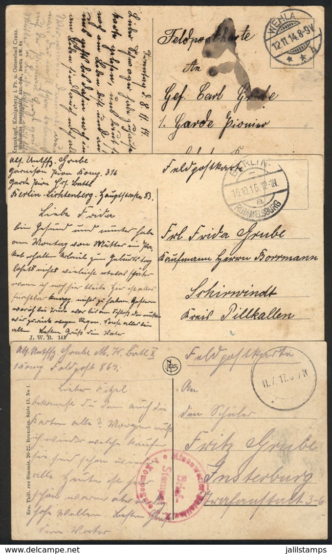 GERMANY: 3 Postcards Posted From The War Front Between 1914 And 1917, With Military Free Frank, Interesting! - Lettres & Documents