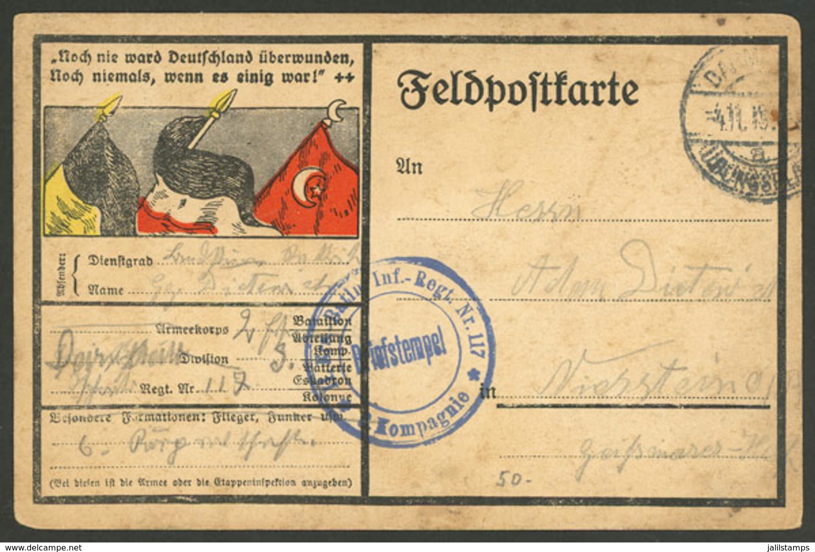 GERMANY: Very Nice Feldpost Card Mailed On 4/NO/1915 - Covers & Documents