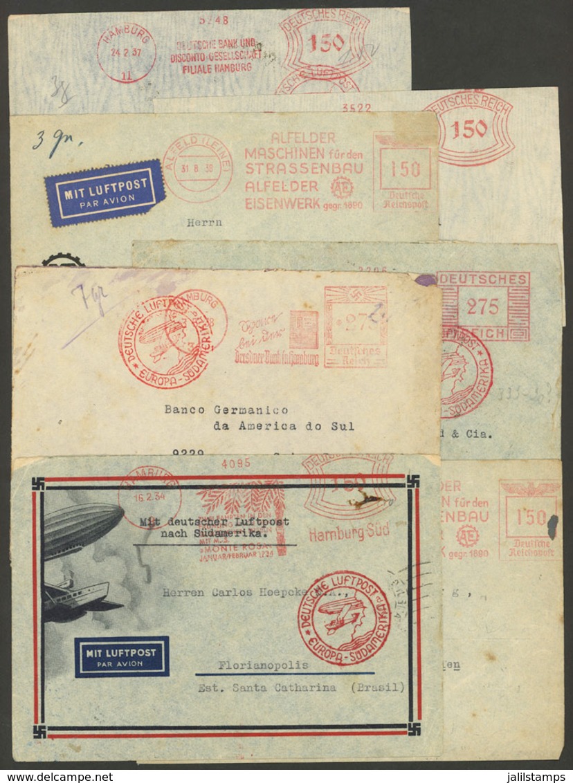 GERMANY: 7 Airmail Covers Sent To Brazil Between 1934 And 1938, All With Nice Meter Postages, Mixed Quality (some With M - Lettres & Documents