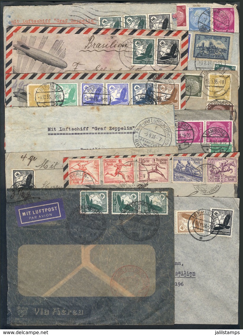 GERMANY: 12 Airmail Covers Sent To Brazil Between 1934 And 1938, There Are Interesting Postages And Postal Marks, Mixed  - Lettres & Documents