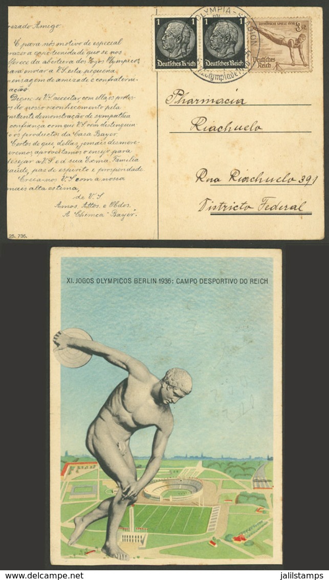 GERMANY: Advertising Postcard For Bayer, With View Of Stadium For The 1936 Berlin Olympic Games (text In Portuguese), Se - Brieven En Documenten