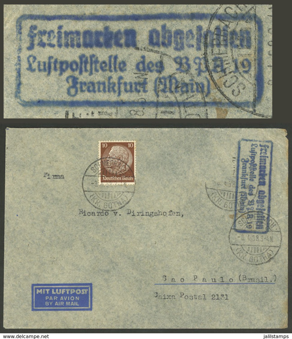 GERMANY: POSTAL ACCIDENT: Airmail Cover Sent From Schmerbach To Sao Paulo (Brazil) On 8/AP/1938, Several Stamps Of The O - Lettres & Documents