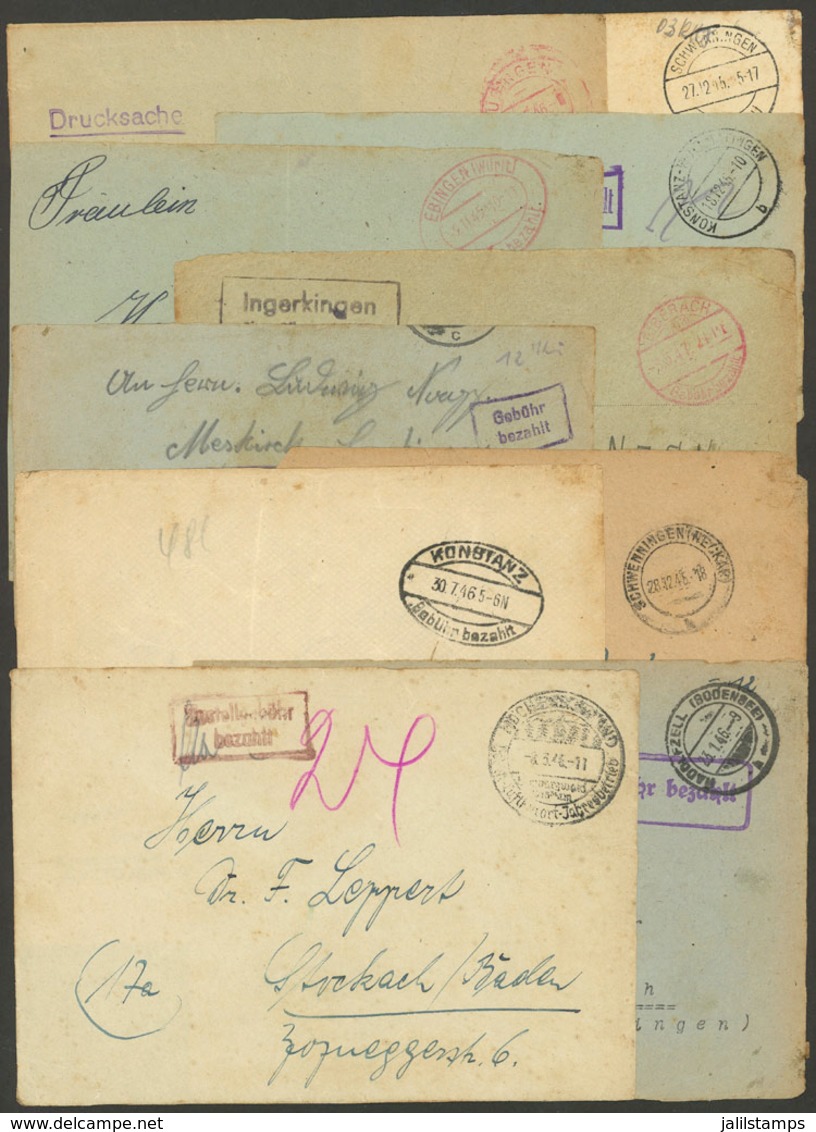 GERMANY: 10 Cover Fronts Used Between 1945 And 1947, Without Postage, With Varied "GEBÜHR BEZAHLT" Marks, Mixed Quality  - Briefe U. Dokumente