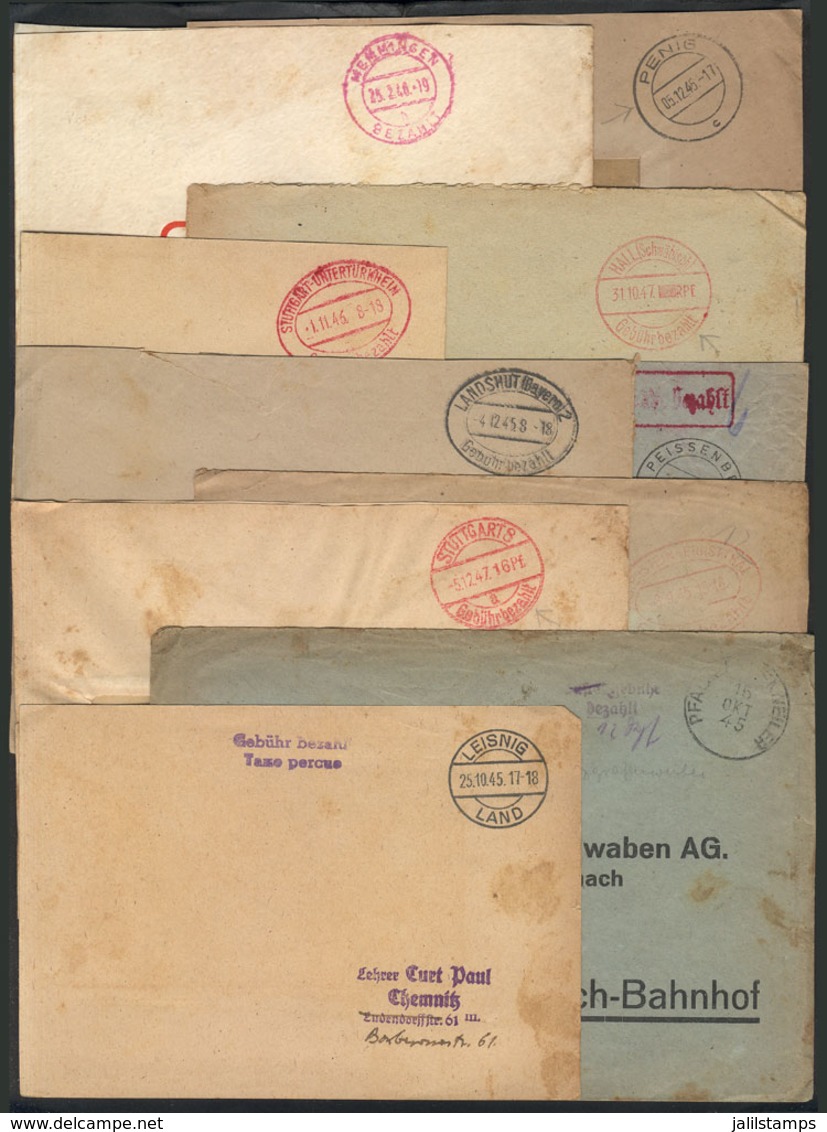 GERMANY: 10 Covers, Cards, Etc. Used Between 1945 And 1947, Without Postage, With Varied "GEBÜHR BEZAHLT" Marks, Mixed Q - Lettres & Documents