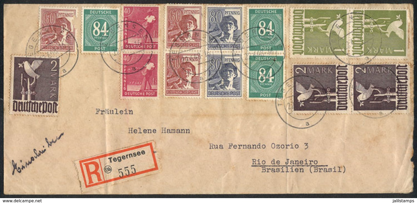 GERMANY: Registered Cover Sent To Rio De Janeiro On 22/JUN/1948 With Fantastic Multicolored Postage, Very Nice! - Storia Postale
