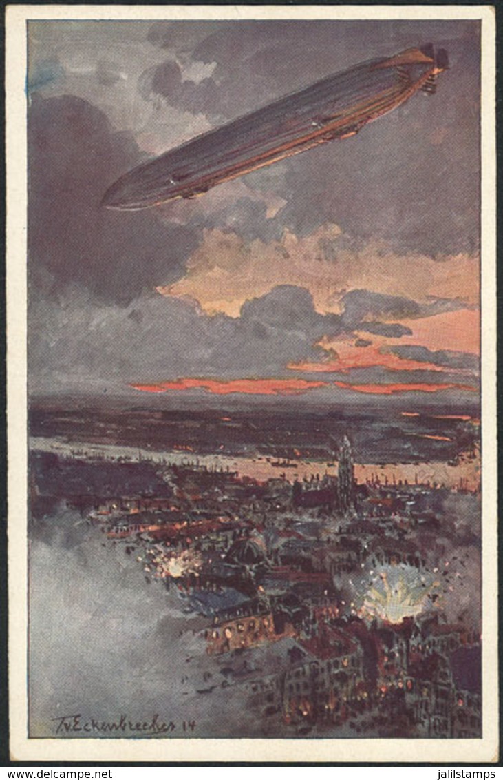 GERMANY: Zeppelin Flying Over Antwerpen, Excellent Quality - Altri & Non Classificati