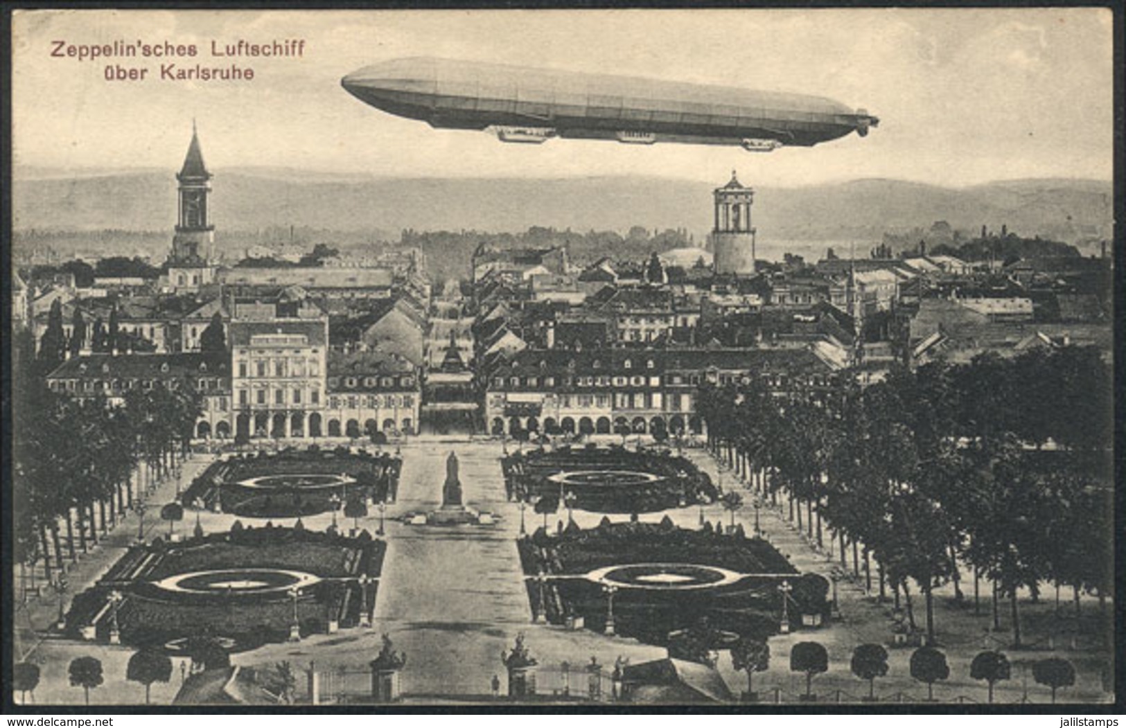 GERMANY: Zeppelin Flying Over Karlsruhe, VF Quality! - Autres & Non Classés