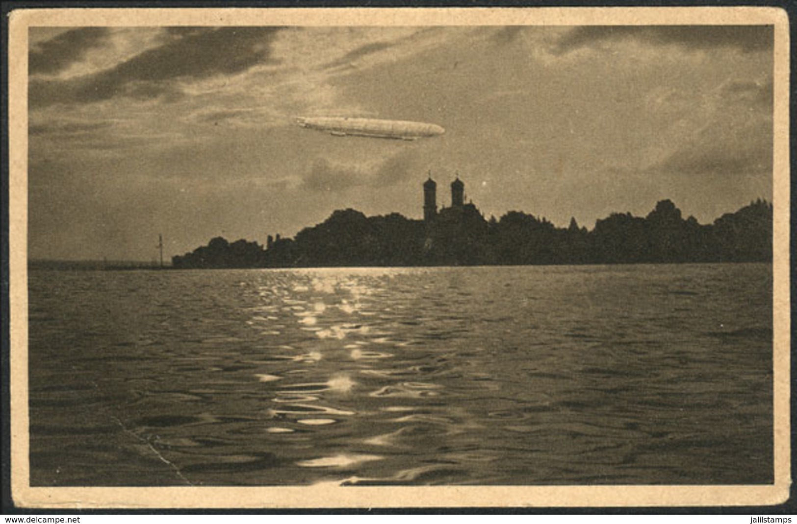 GERMANY: Zeppelin Flying Over Friedrichshafen At Sunset, VF Quality! - Altri & Non Classificati