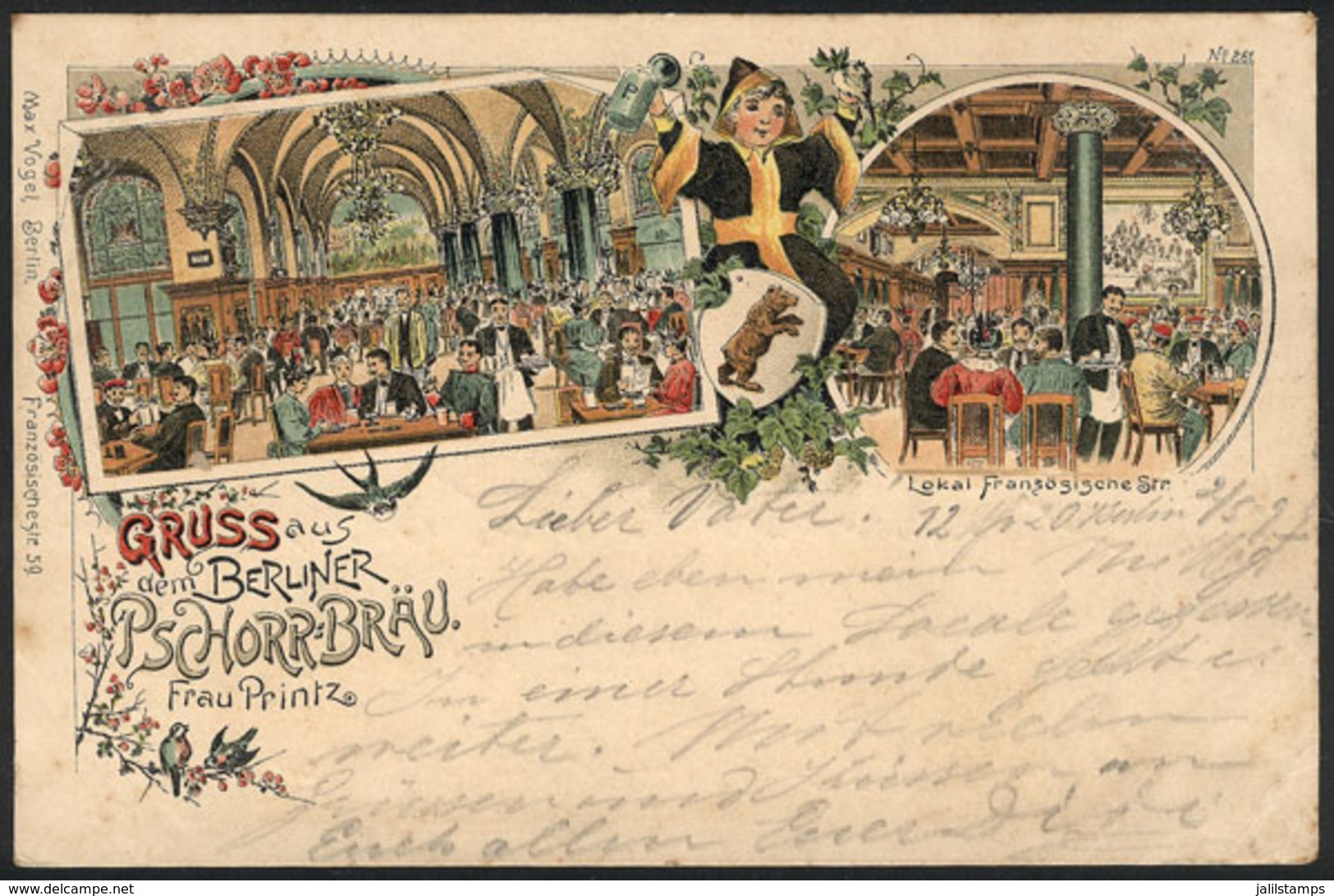 GERMANY: BERLIN: Pschorr-Bräu Brewery, Color Litho PC, Ed. Max Vogel, Used In 1897, VF Quality! - Sonstige & Ohne Zuordnung