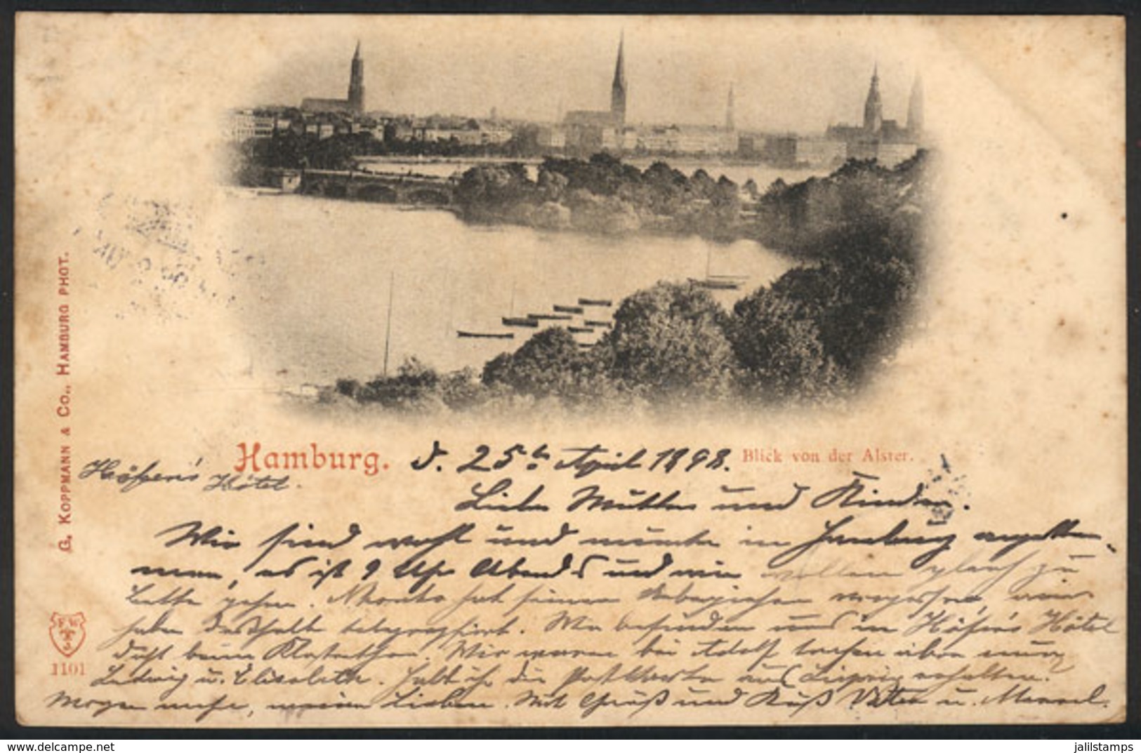 GERMANY: HAMBURG: Panorama Of The Alster, Ed. Koppmann, Used On 25/AP/1898, With Some Spots, Fine Quality! - Sonstige & Ohne Zuordnung