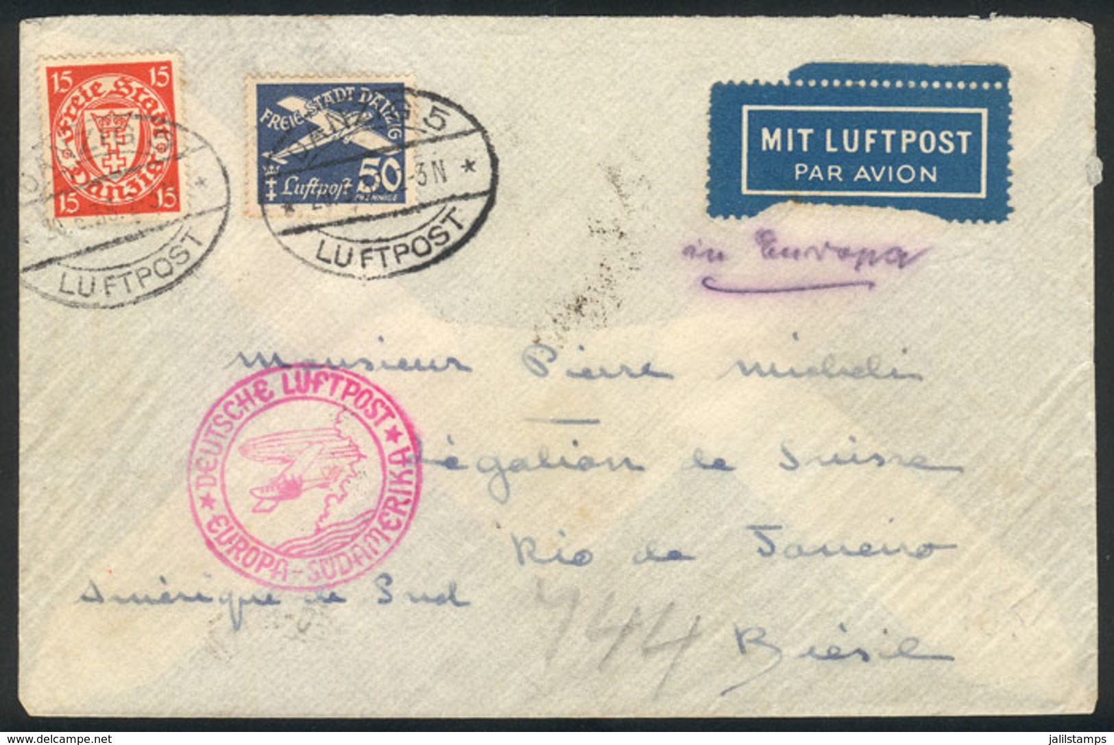 GERMANY - DANZIG: 20/MAY/1938 Danzig - Rio De Janeiro: Airmail Cover With Handsome Postage! - Autres & Non Classés