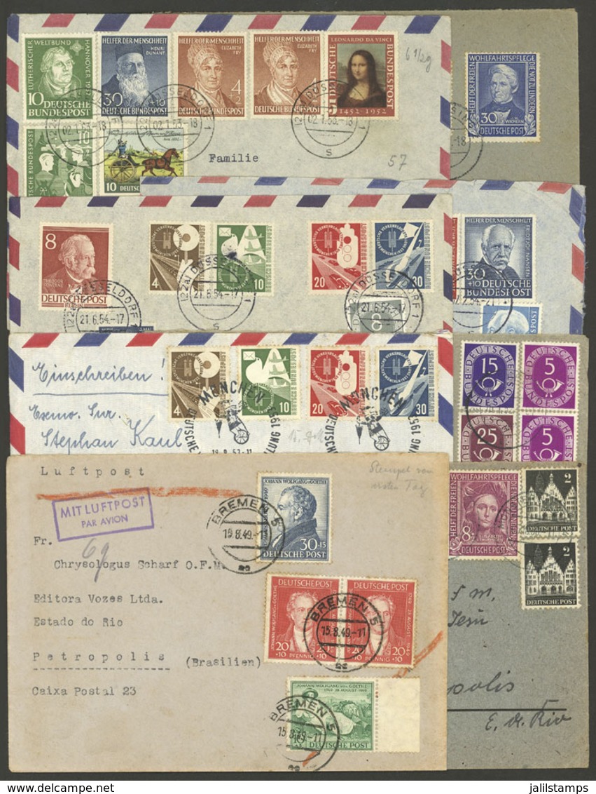 WEST GERMANY: 8 Covers Sent To Brazil Between 1949 And 1954 With Very Nice Postages, HIGH CATALOGUE VALUE. Some With Min - Briefe U. Dokumente