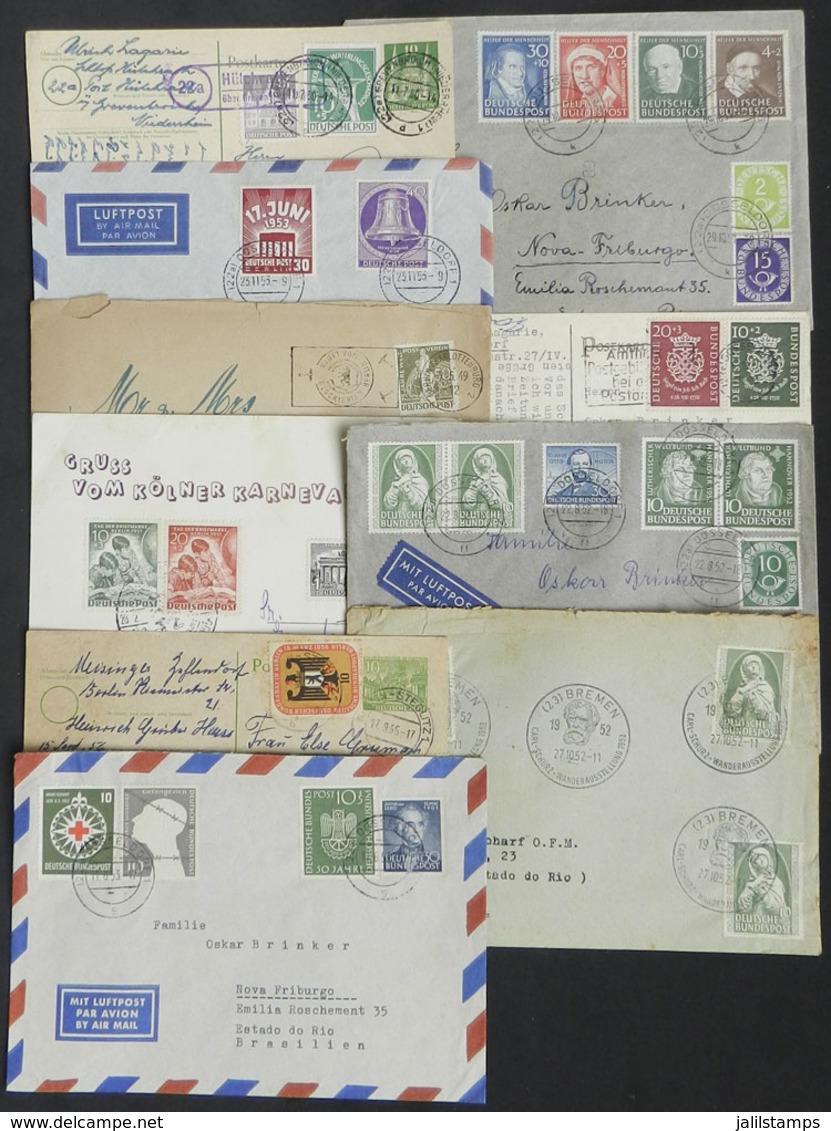 WEST GERMANY: 10 Covers Or Cards Sent To Brazil Between 1949 And 1954, All With Attractive Postages, HIGH CATALOGUE VALU - Storia Postale