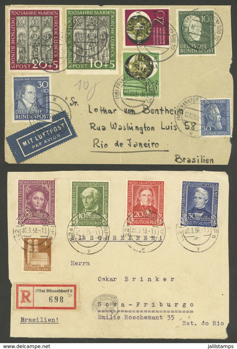 WEST GERMANY: 2 Cover Fronts Sent To Brazil In 1950/1 With Very Nice Postages, Michel Catalog Value Of The Used Stamps O - Storia Postale