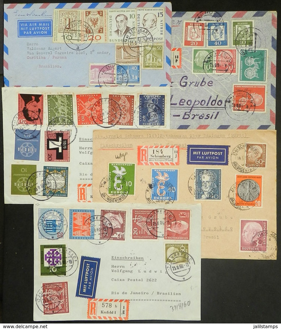 WEST GERMANY: 5 Covers Sent To Brazil Between 1959 And 1961, All With Spectacular Postages, Very Nice Group! - Lettres & Documents