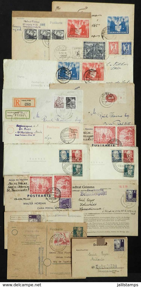 EAST GERMANY: 15 Covers / Cards / Etc. Used Between 1948 And 1955, Some With Handsome Postages, Very Interesting Lot For - Briefe U. Dokumente