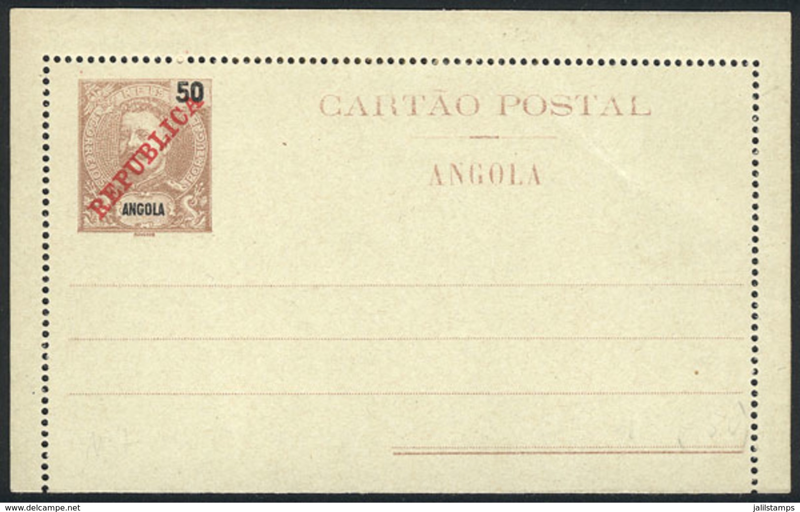 ANGOLA: 50Rs. Lettercard With "REPUBLICA" Overprint, Unused, Excellent Quality!" - Angola