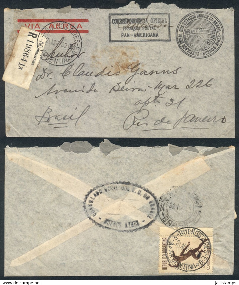 ARGENTINA: Cover Of The Consulate Of Brazil In Buenos Aires Sent To Rio De Janeiro On 21/AP/1943 With Panamerican Diplom - Prefilatelia