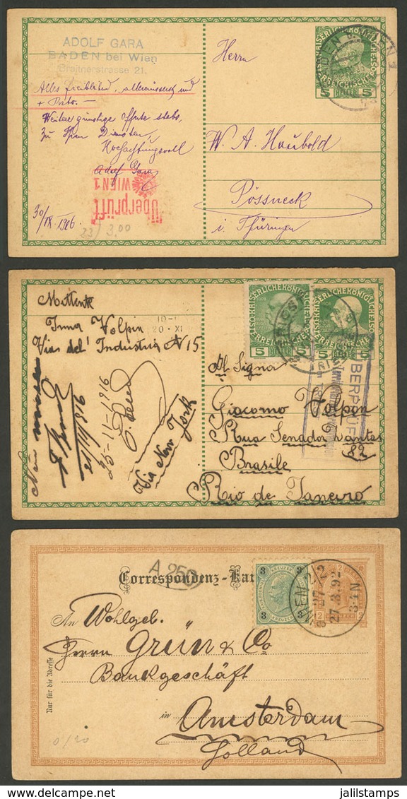 AUSTRIA: 3 Cards Used In 1892 (1) And 1916 (2), The Latter Censored, Interesting! - Storia Postale