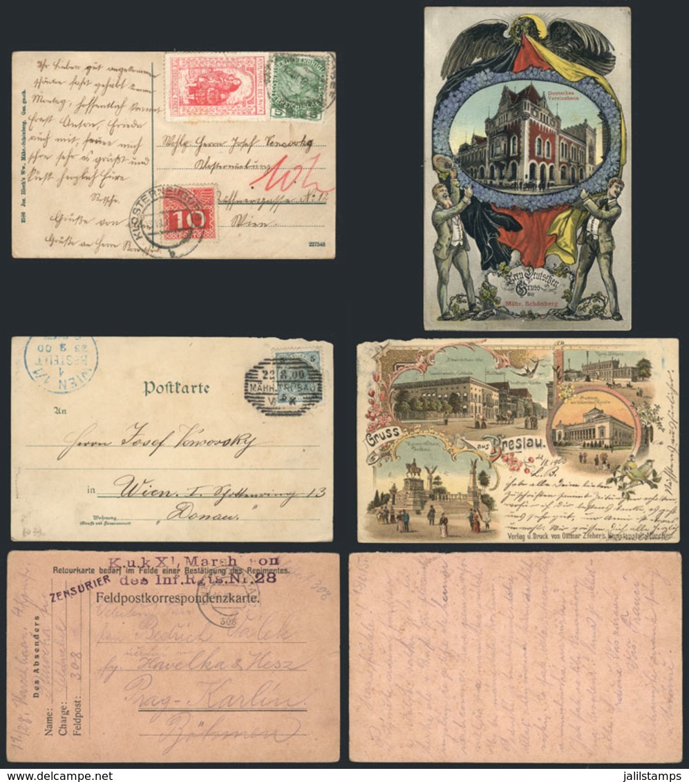 AUSTRIA: 13 Postcards And Feldpost Cards Used Between 1900 And 1916, Mixed Quality (all With Defects), Very Interesting, - Lettres & Documents