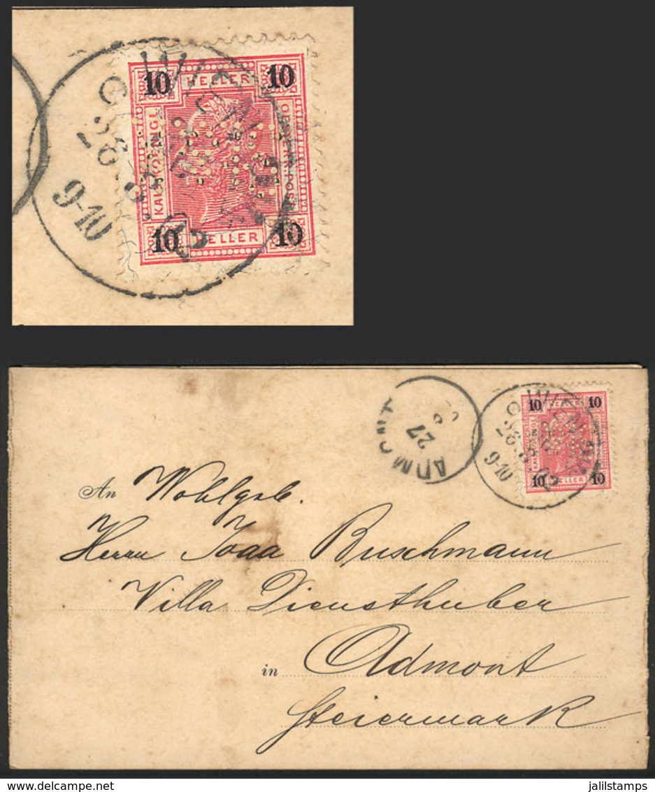 AUSTRIA: Triple Postcard With Very Nice View Of Wien, Franked With 10h. Stamp With Commercial Perfin, Sent From Wien To  - Lettres & Documents