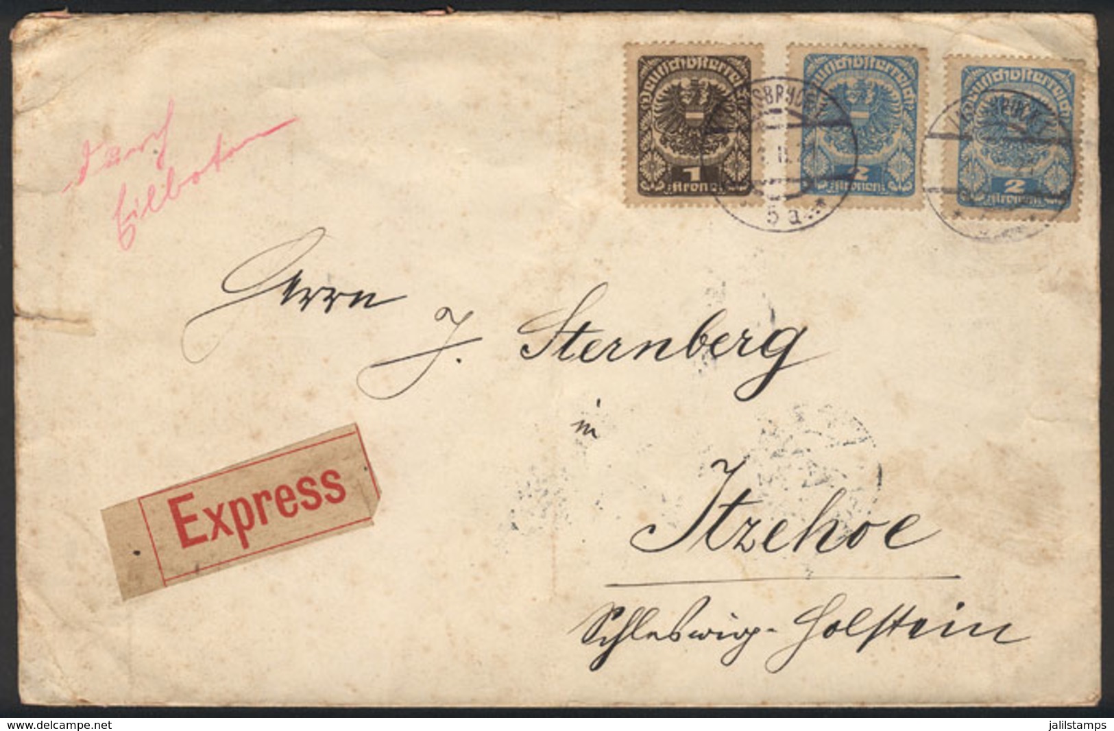 AUSTRIA: 6/FE/1921 Innsbruck - Itzehoe: Express Cover Franked With 5k., With Arrival Backstamp (13/FE) - Lettres & Documents