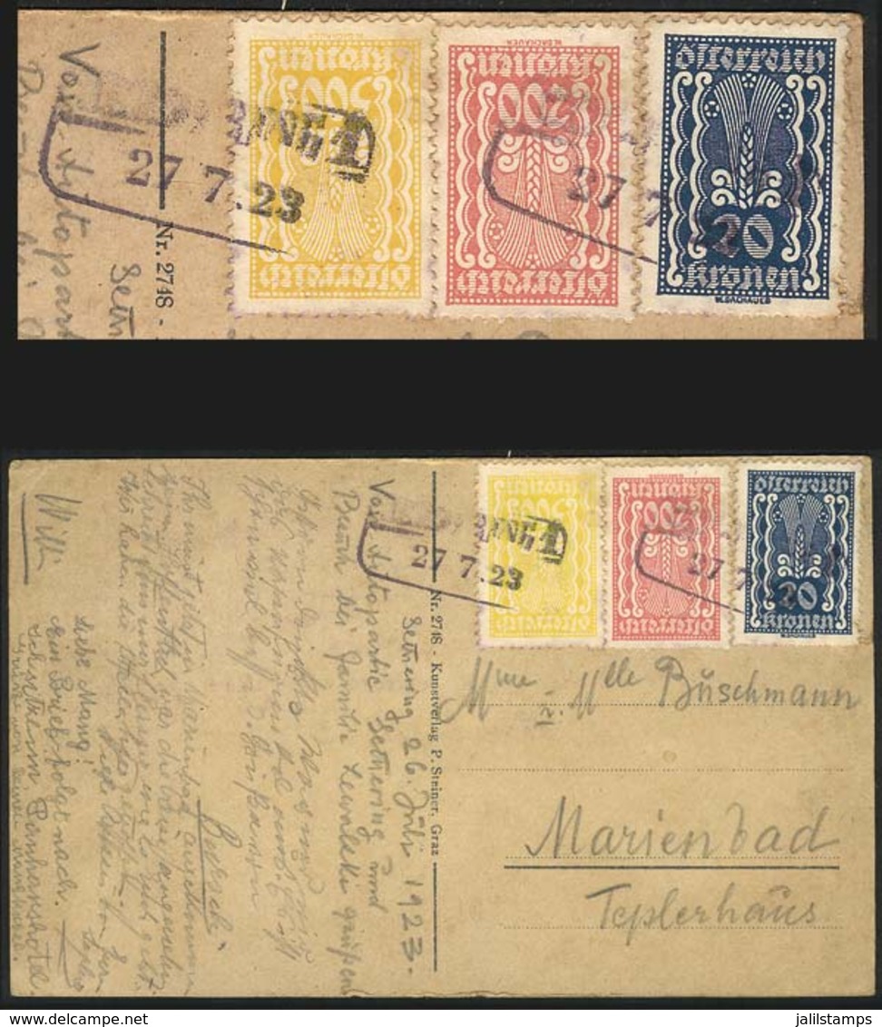 AUSTRIA: Postcard Sent From Semering To Marienbad On 27/JUL/1923, With INFLA Postage For 720Kr., VF Quality! - Lettres & Documents