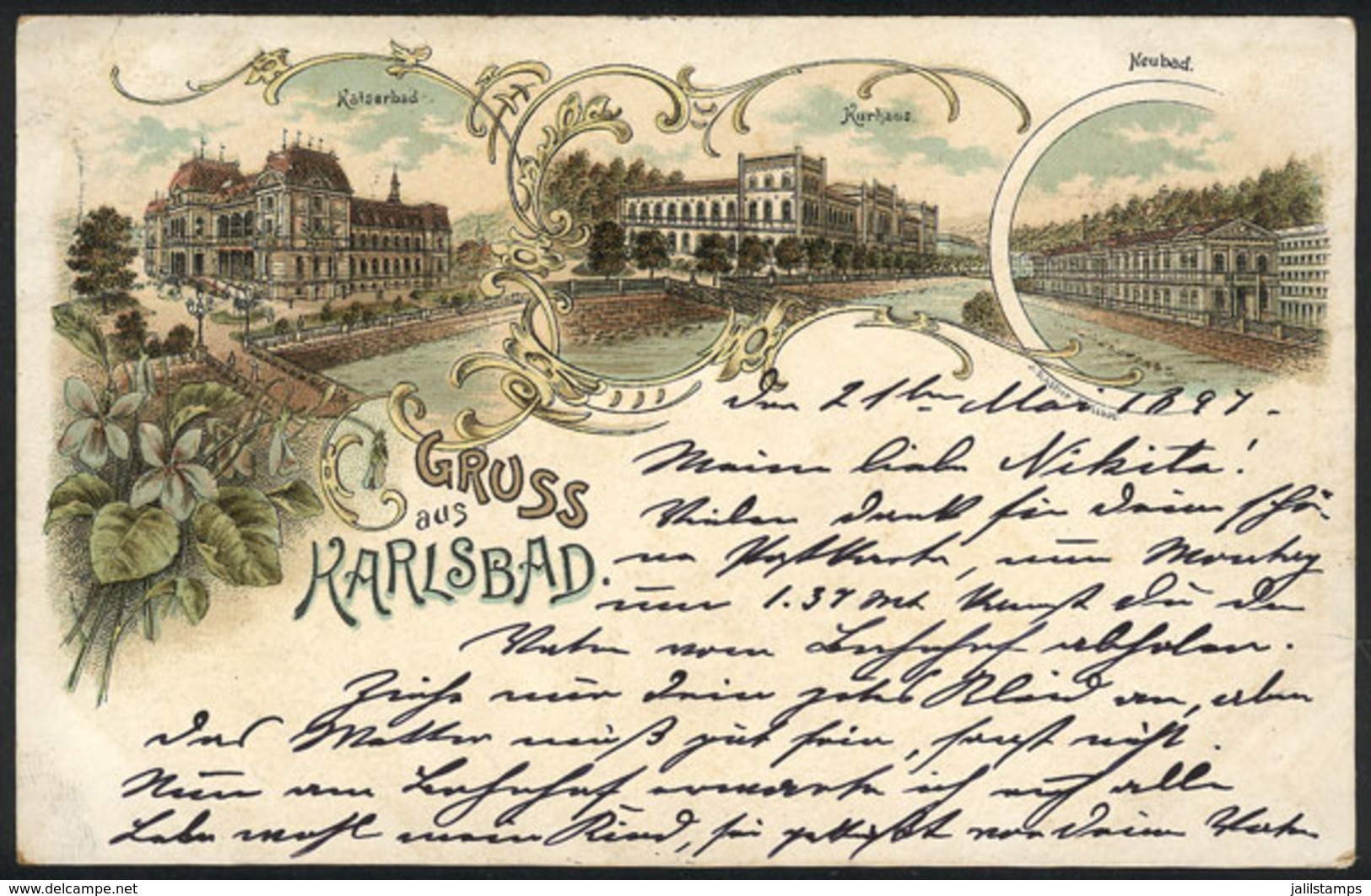 AUSTRIA: KARLSBAD: Nice Views Of The City, Litho PC Used In 1897, VF! - Autres & Non Classés