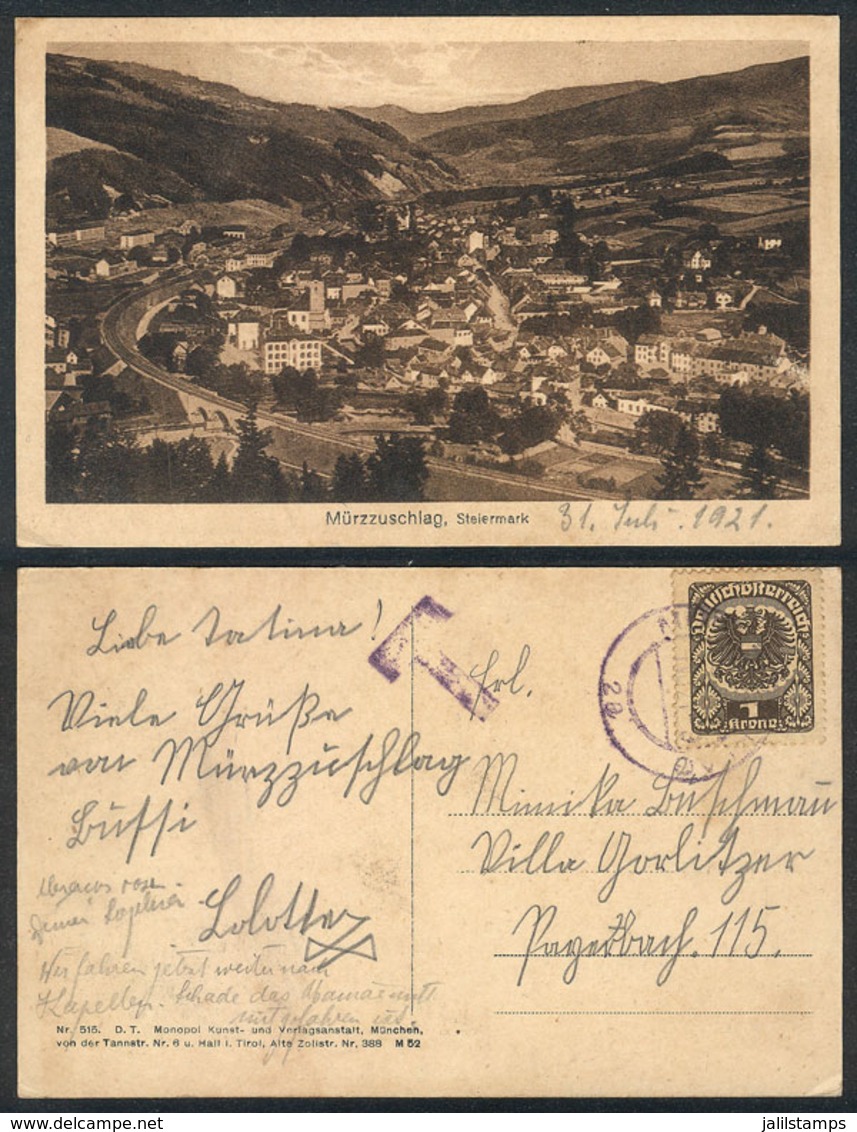 AUSTRIA: MÜRZZUSCHLAG: Steiermark, Used In 1921 With Insufficient Postage And Due Marks, VF Quality - Autres & Non Classés