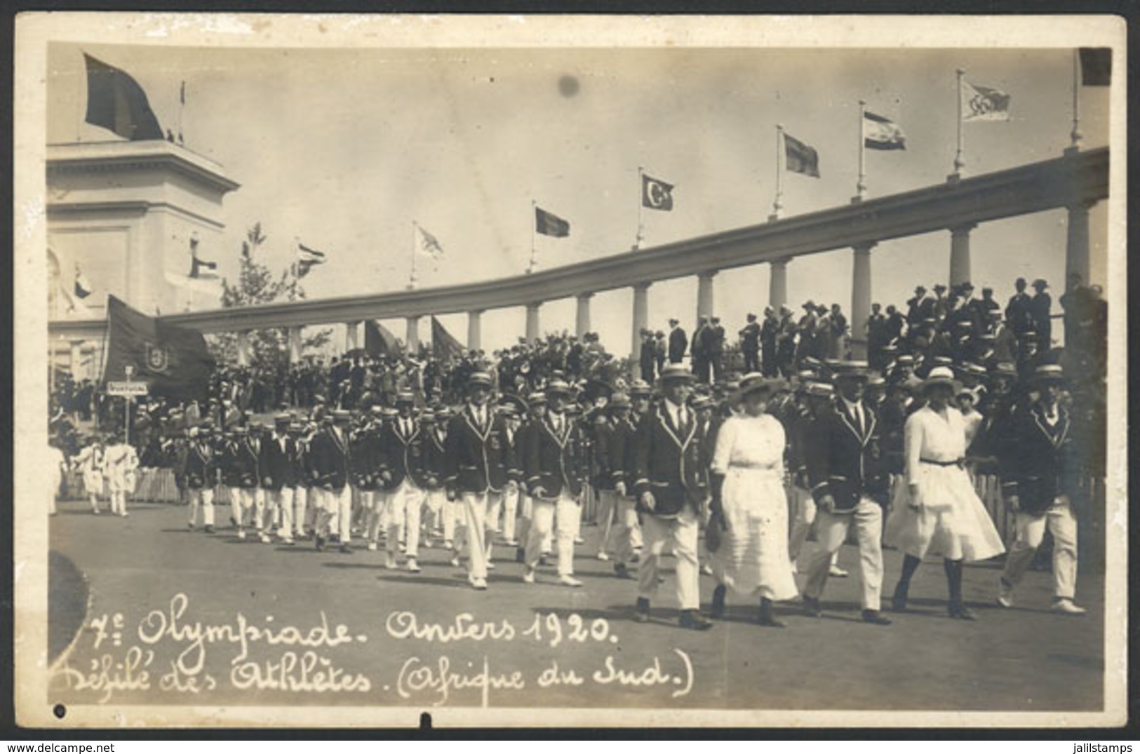 BELGIUM: Olympic Games Anvers 1920: Parade Of The Athletes (South African Delegation), With Advertising Printed On Back  - Andere & Zonder Classificatie