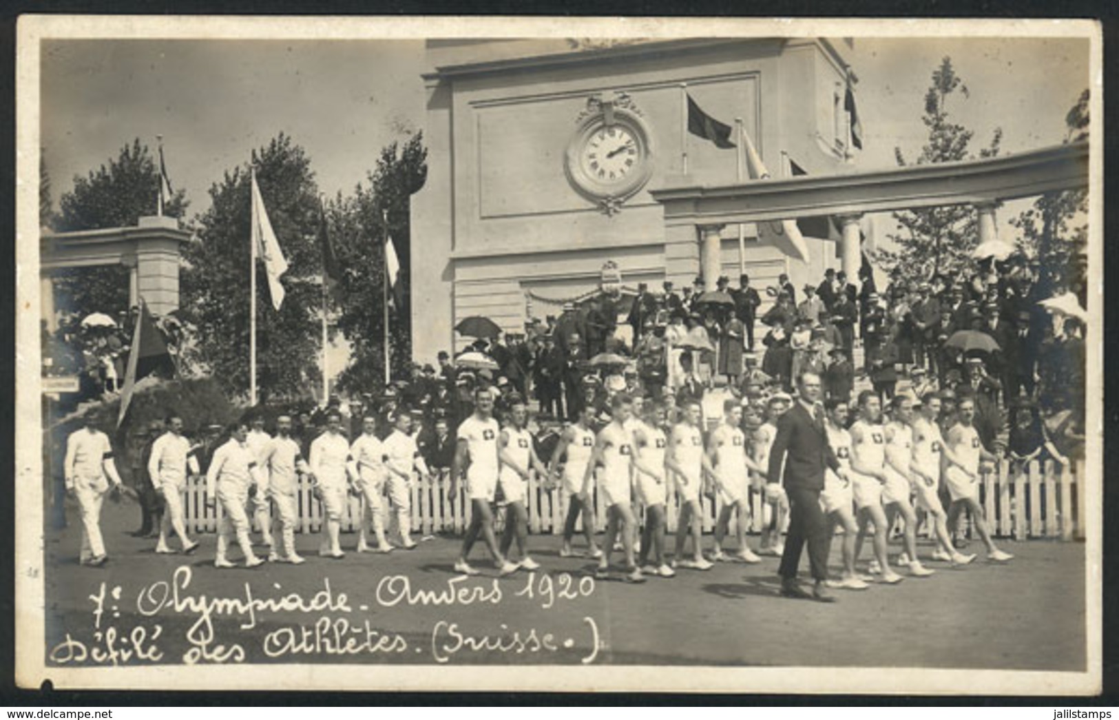 BELGIUM: Olympic Games Anvers 1920: Parade Of The Athletes (Swiss Delegation), With Advertising Printed On Back (bicycle - Altri & Non Classificati