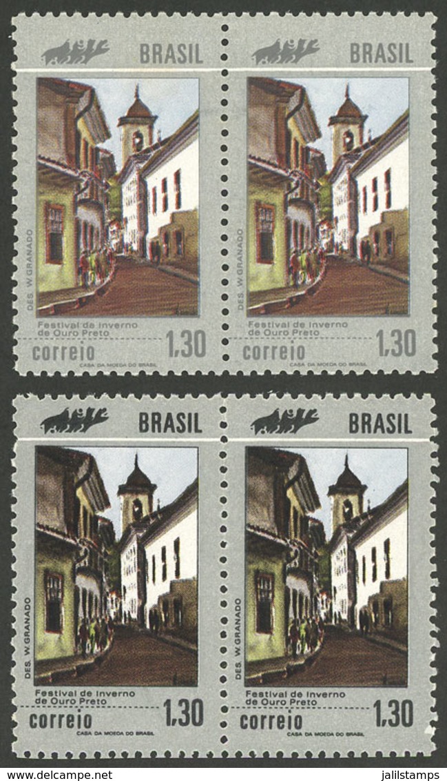 BRAZIL: RHM.C-724, 1972 Festival Of Ouro Preto, Pair With VARIETY: Black Color Missing, Very Rare. Along A Normal Pair F - Lettres & Documents