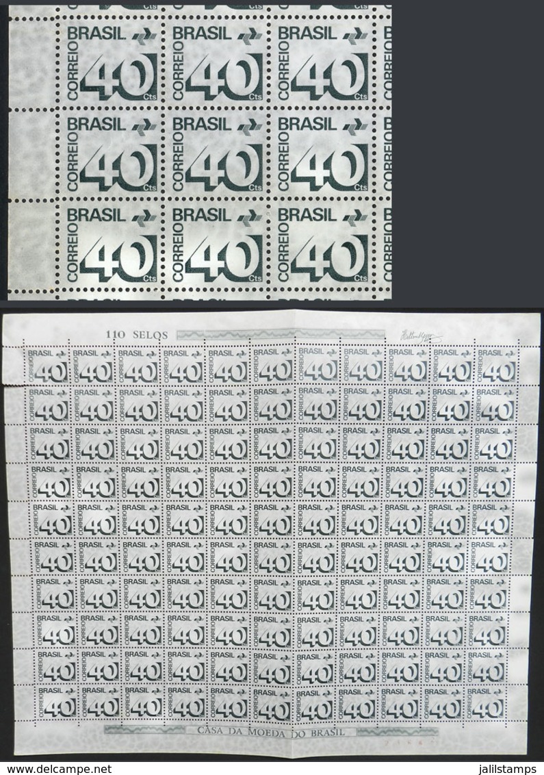 BRAZIL: RHM.544, 1973 Figure 40c., Complete Sheet Of 110 Stamps With Very Oily Impression (it Appears To Be Marbled), Ve - Lettres & Documents