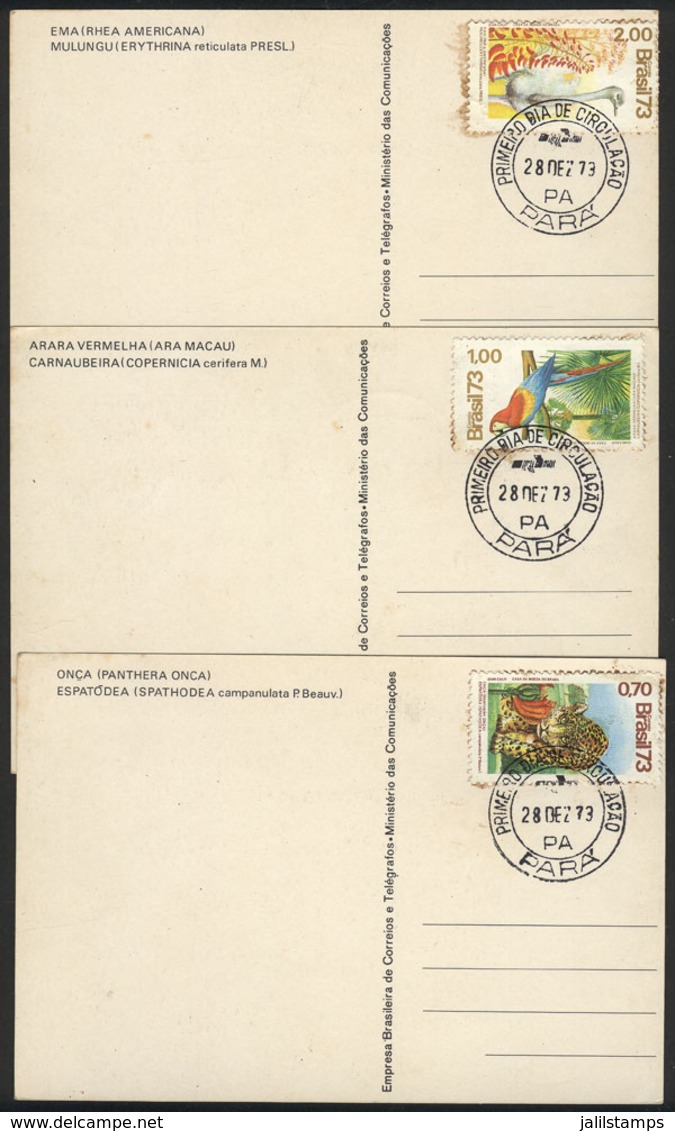 BRAZIL: 3 Postcards With Stamps Issued In 1973 (animals) With First Day Postmarks, Very Nice! - Brieven En Documenten