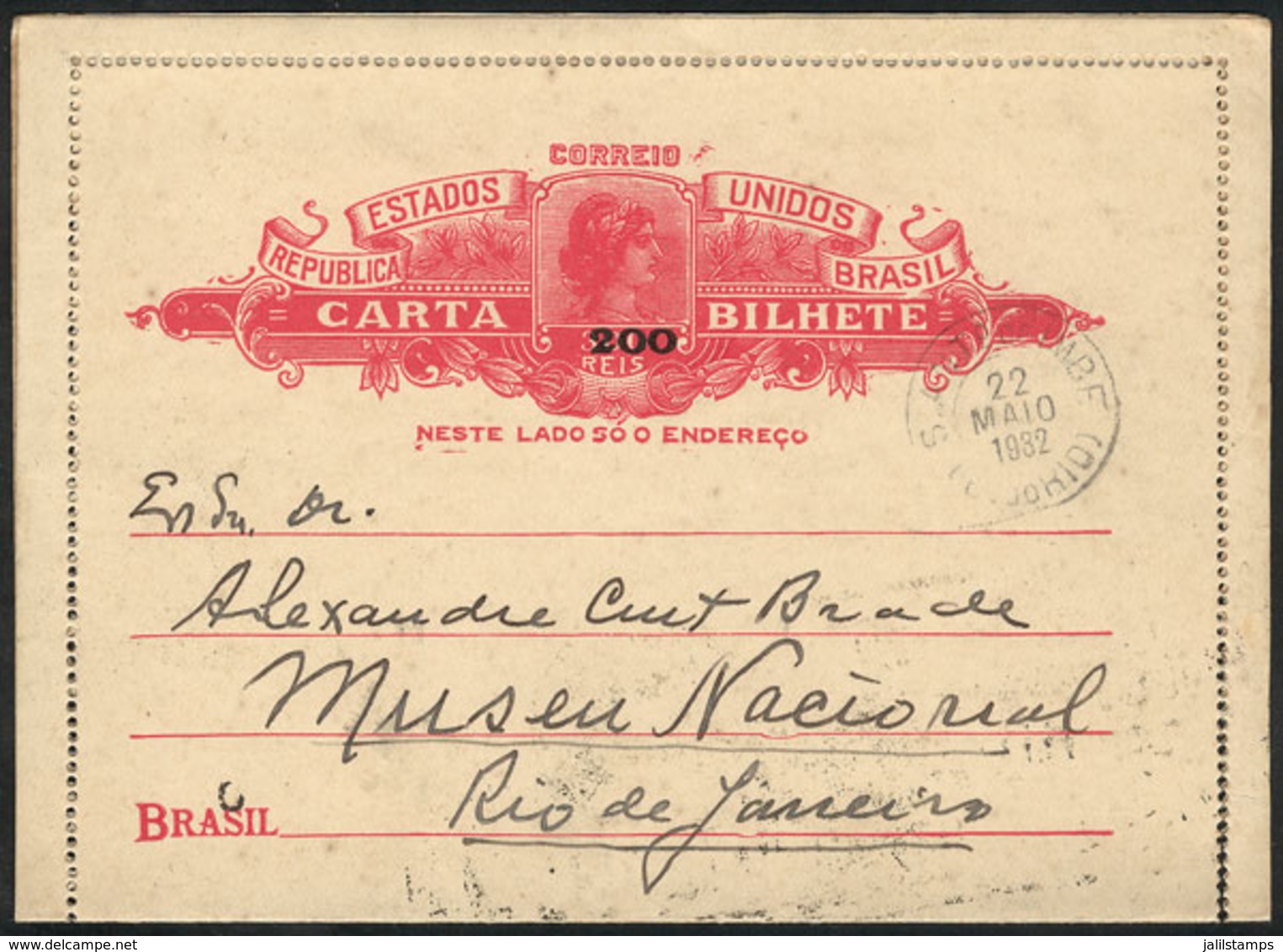 BRAZIL: RHM.CB-95 Lettercard, Sent From Sao Antonio Do Imbé To Rio On 22/MAY/1932, VF, RHM Catalog Value 250Rs. - Entiers Postaux