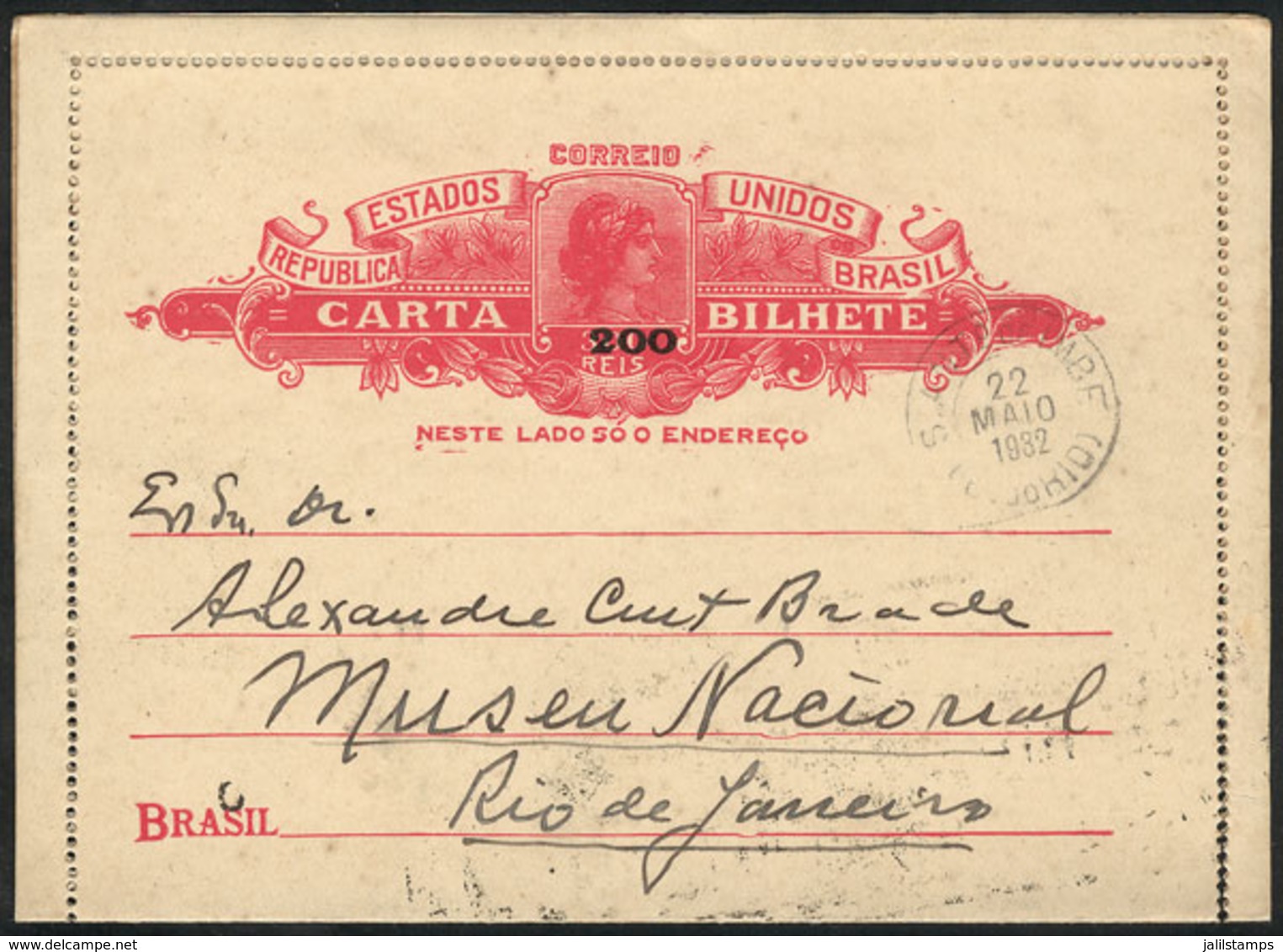 BRAZIL: RHM.CB-95 Lettercard, Sent From Sao Antonio Do Imbé To Rio On 22/MAY/1932, VF, RHM Catalog Value 250Rs. - Interi Postali