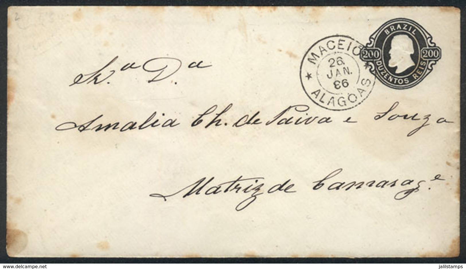 BRAZIL: RHM.EN-3, Stationery Envelope Used In MACEIO On 26/JA/1886, Catalog Value 120Rs. - Entiers Postaux