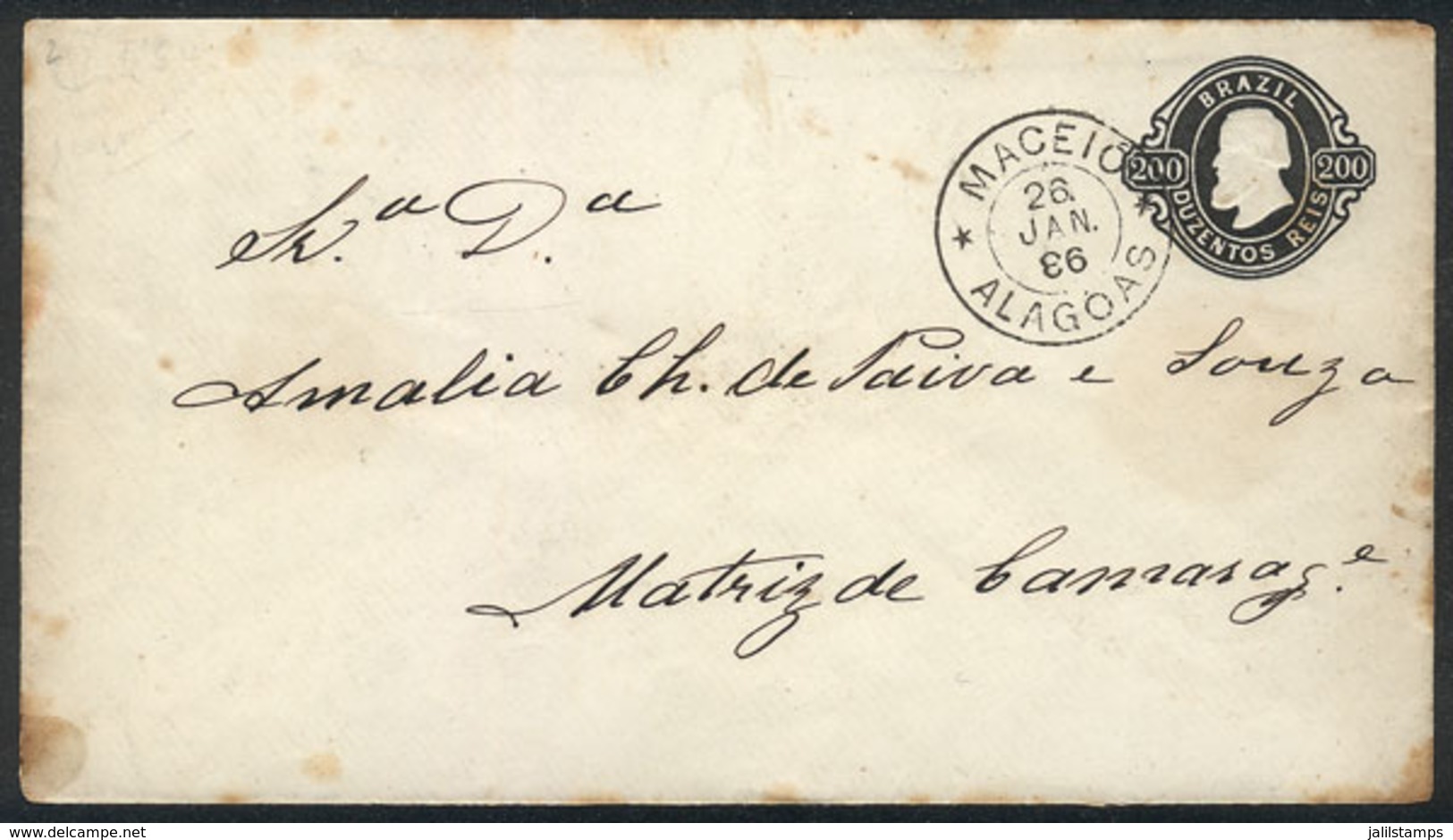 BRAZIL: RHM.EN-3, Stationery Envelope Used In MACEIO On 26/JA/1886, Catalog Value 120Rs. - Interi Postali