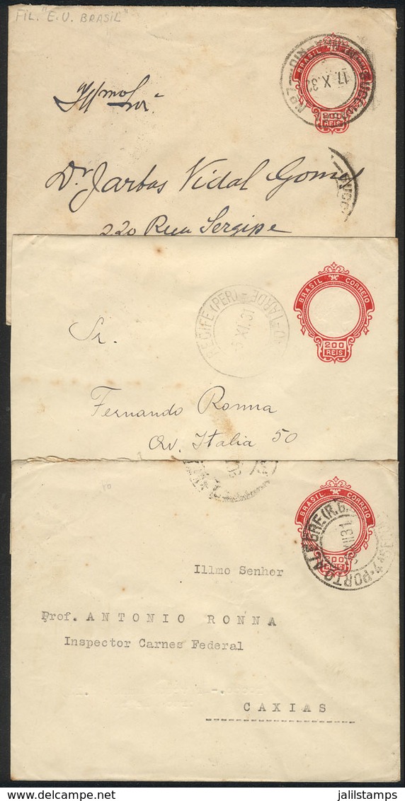 BRAZIL: 3 Stationery Covers  RHM.EN-78 ("E.U.BRASIL" Watermark) Used In 1931/2, All With The Watermark In Different Posi - Entiers Postaux