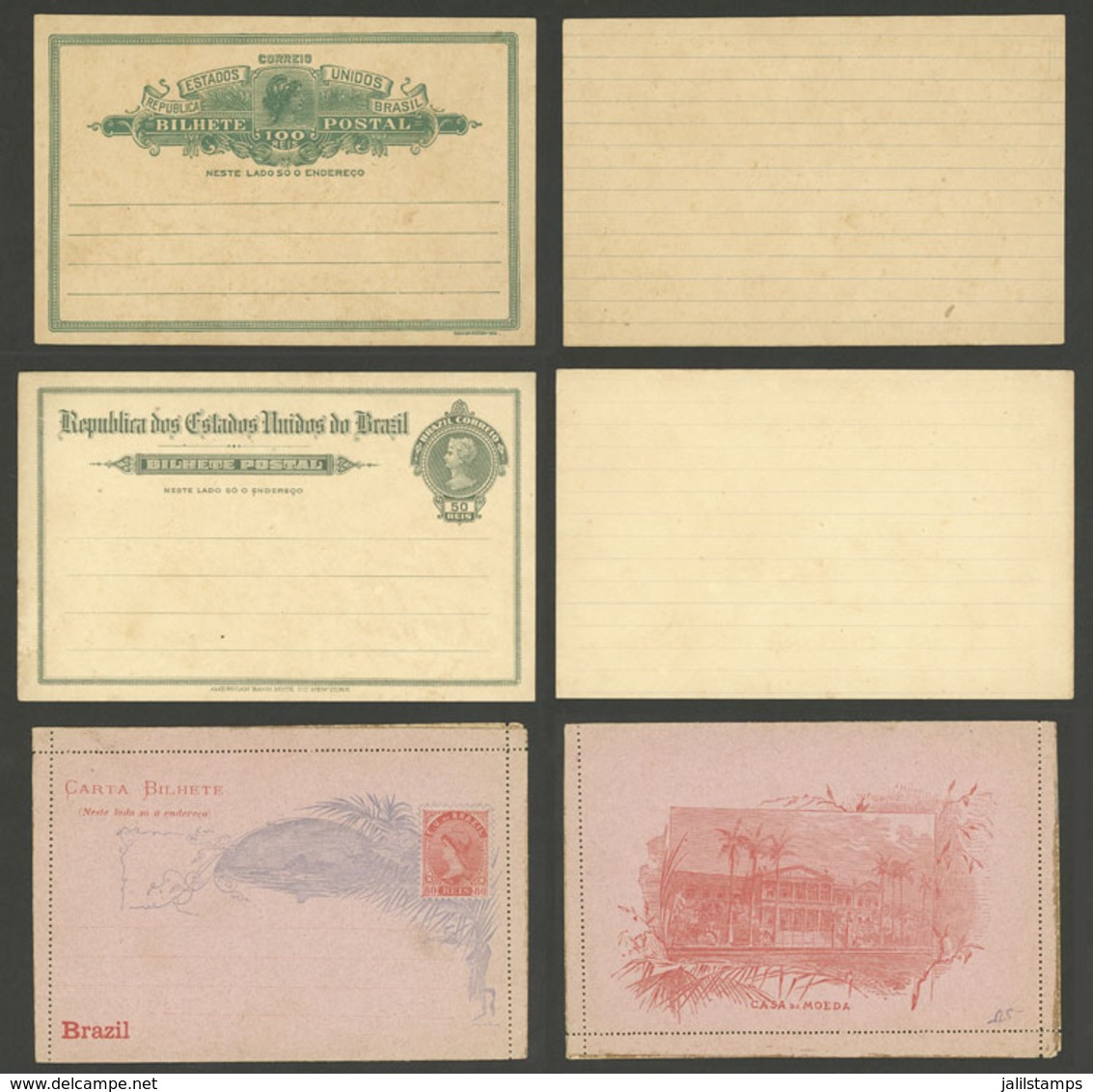 BRAZIL: 3 Old Postal Stationeries, VF Quality! - Entiers Postaux