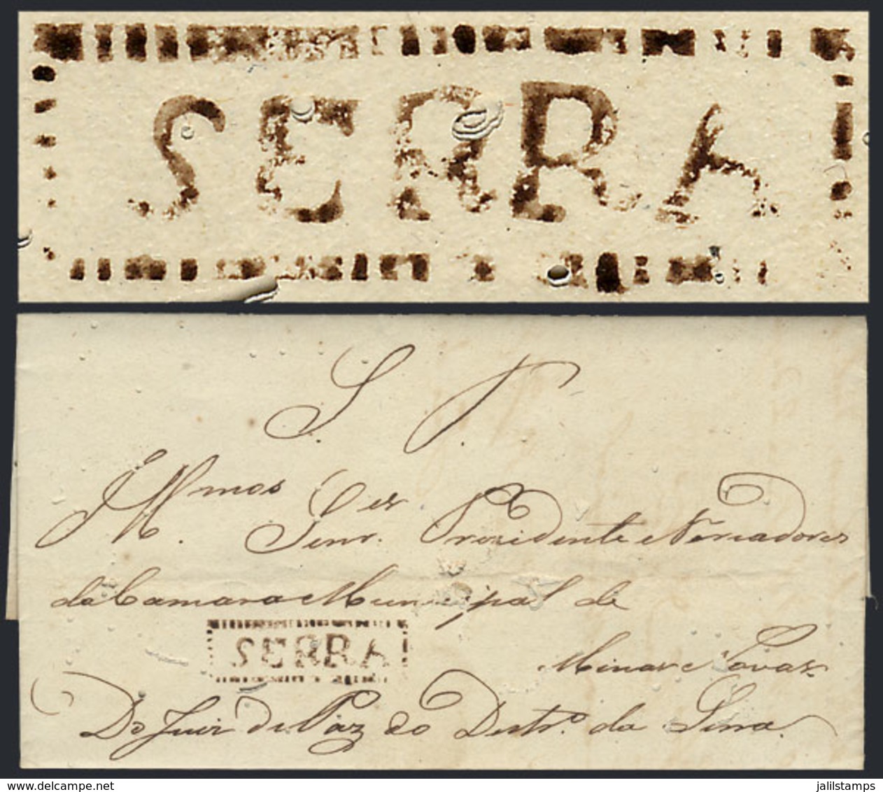 BRAZIL: Entire Letter Dated 10/FE/1840 To Minas Novas, With The Rare Pre-stamp Marking "SERRA" In Sepia Very Well Applie - Cartoline Maximum