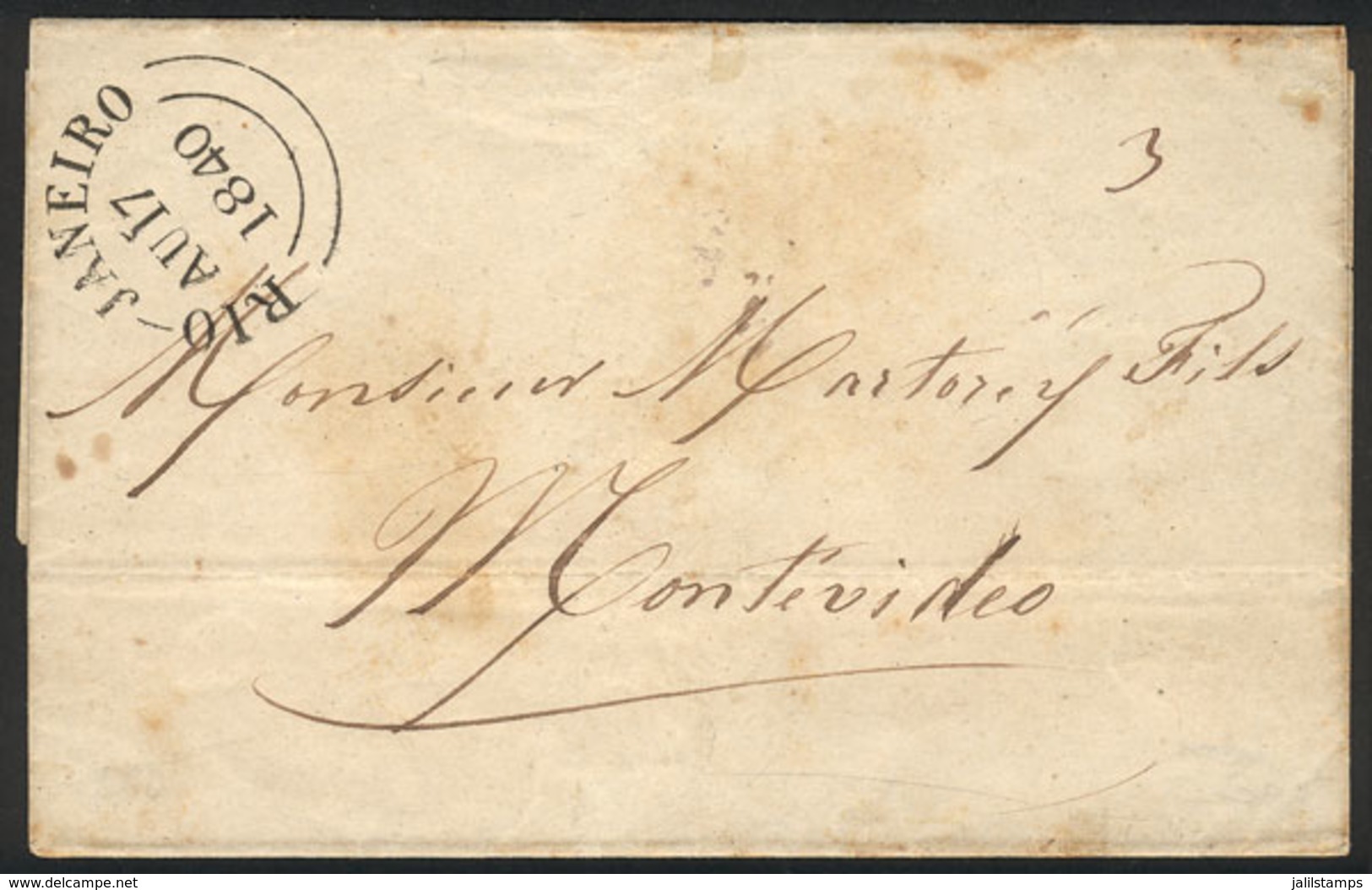 BRAZIL: Folded Cover Sent From Rio To Montevideo On 17/AU/1840 By British Mail, With Datestamp Of The British Agency, Ve - Cartes-maximum