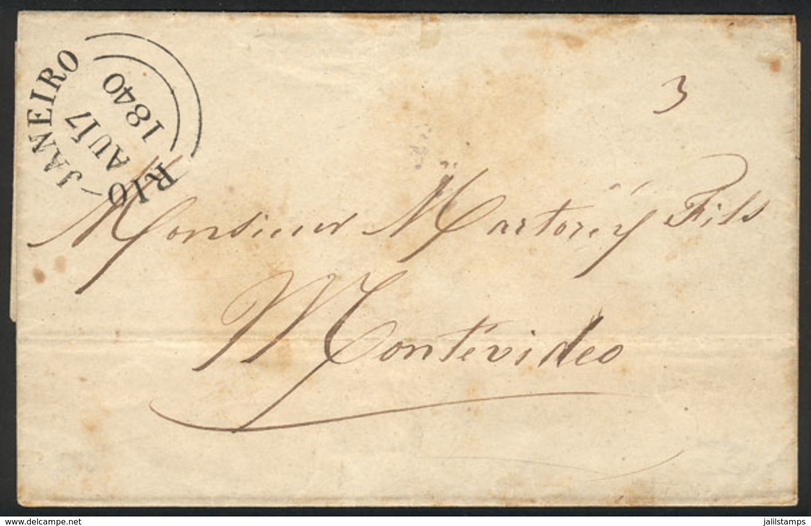 BRAZIL: Folded Cover Sent From Rio To Montevideo On 17/AU/1840 By British Mail, With Datestamp Of The British Agency, Ve - Cartoline Maximum