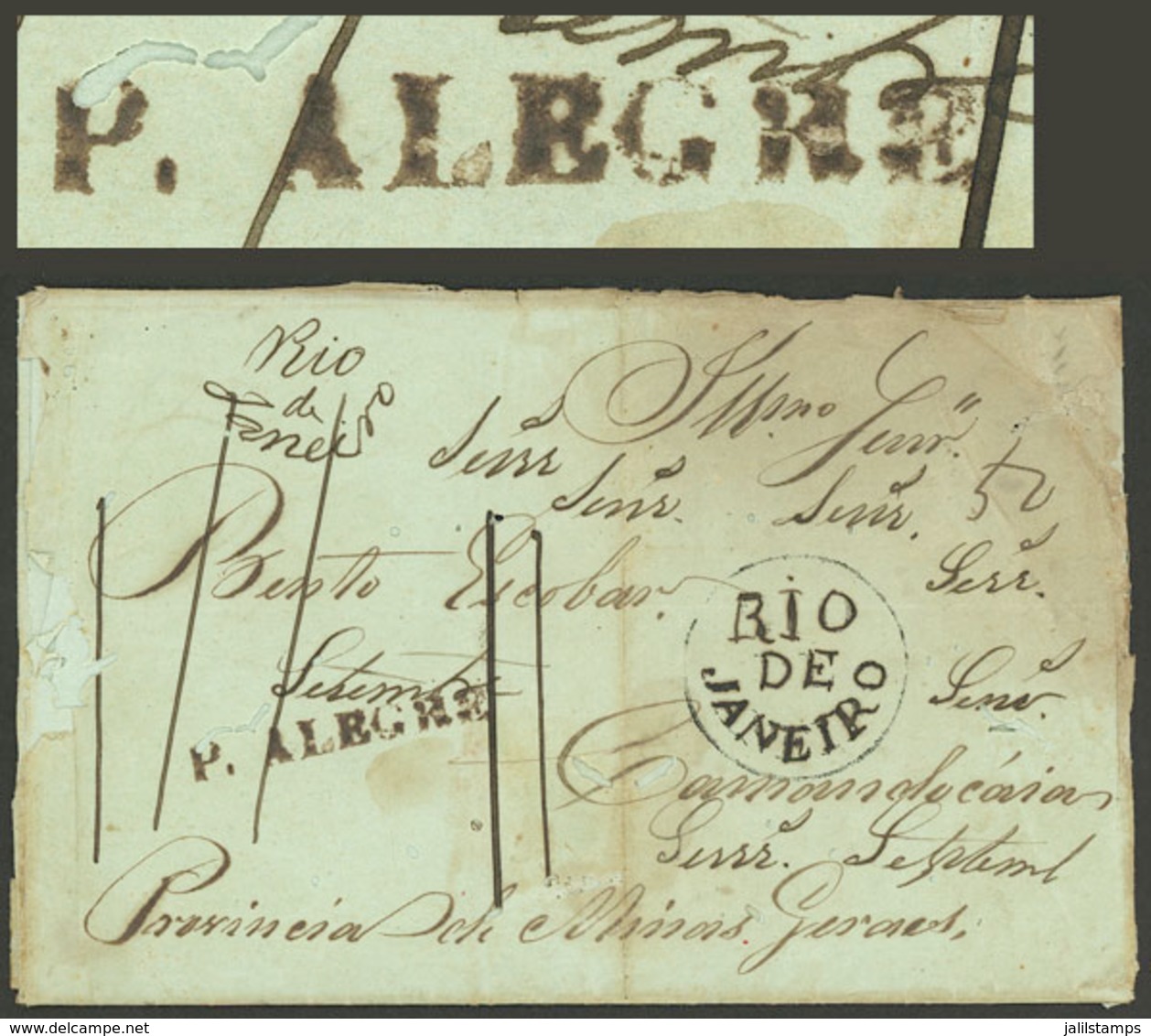 BRAZIL: Letter Mailed On 19/DE/1841, With Straightline P. ALEGRE Mark Very Well Applied, And Circular RIO DE JANEIRO, Re - Cartes-maximum